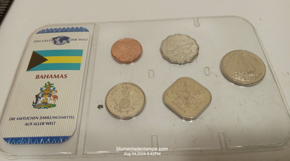 Bahamas Coin Set 1, 5, 10, 15, 25 Cents In Display Sleeve Das Geld Der Welt